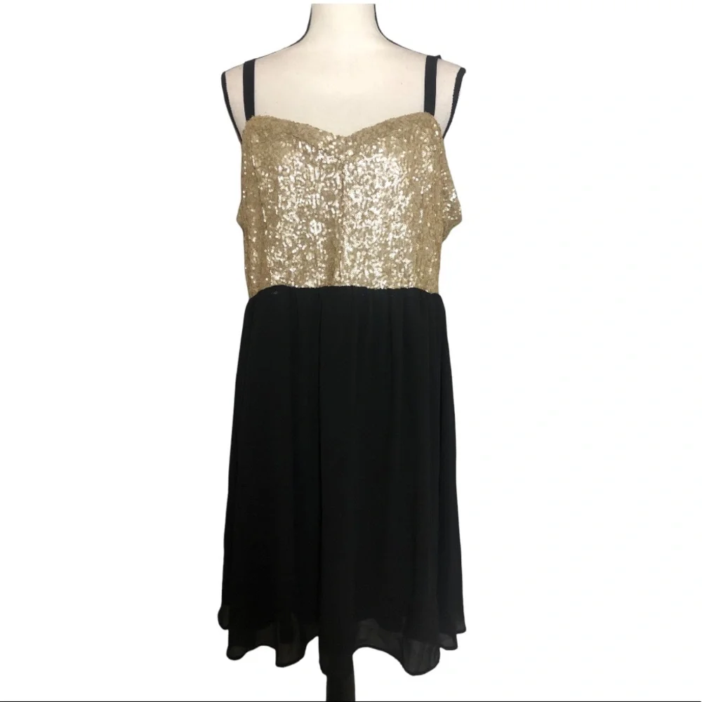 Torrid Sequin Chiffon Party Dress Babydoll Layered Gold Sleeveless Sz 14 - Picture 5 of 15